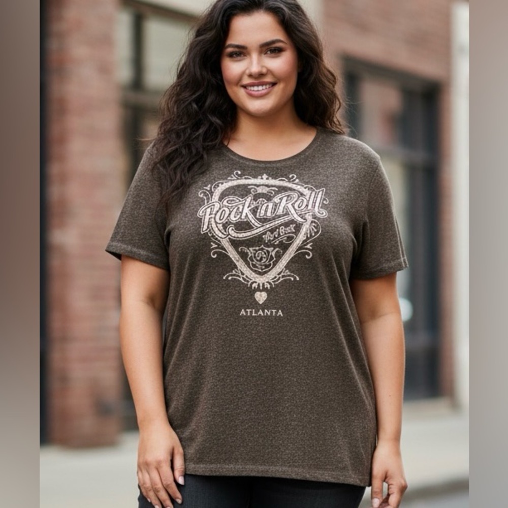 Dark Brown Heathered Hard Rock Cafe Atlanta Short Sleeve T Shirt